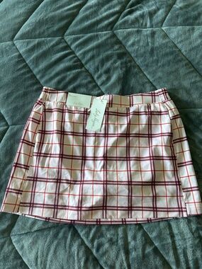 Lady Hagen Cream Mini Skirt with Burgundy Plaid